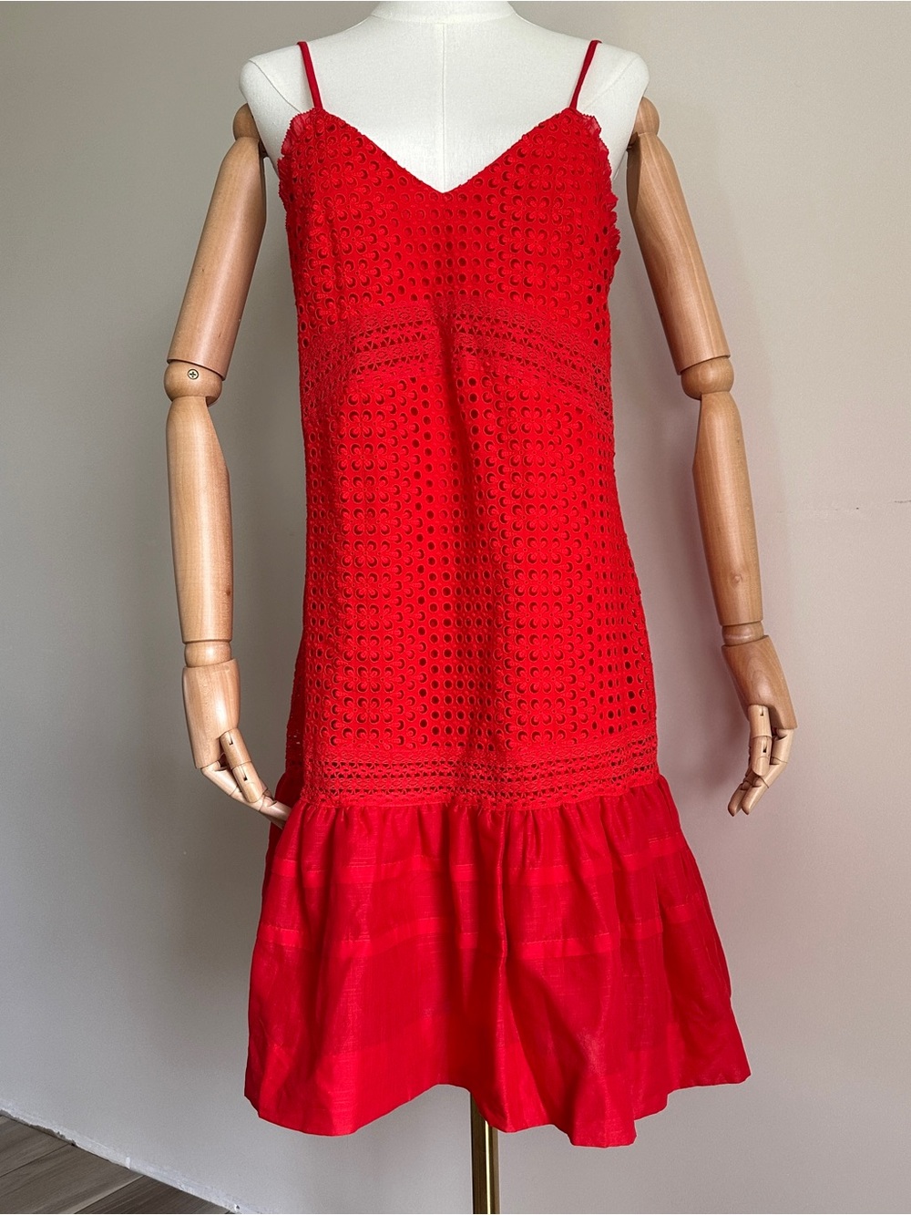 NWT J.Crew Red Eyelet Cotton Ruffle Mini Dress 2 Sundress Flirty Preppy Coastal